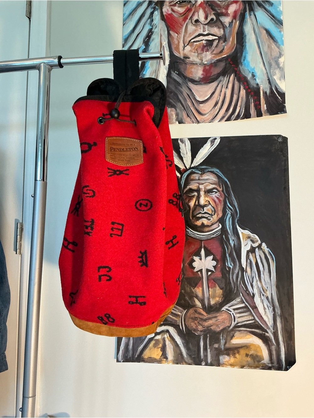 Red Pendleton Wool Bag with Cattle and Horse Brand Pattern